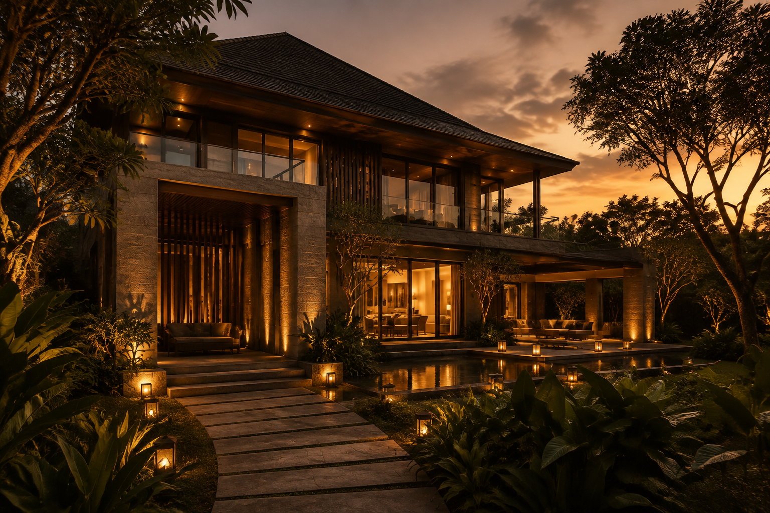 Villa premium bernuansa coklat hangat