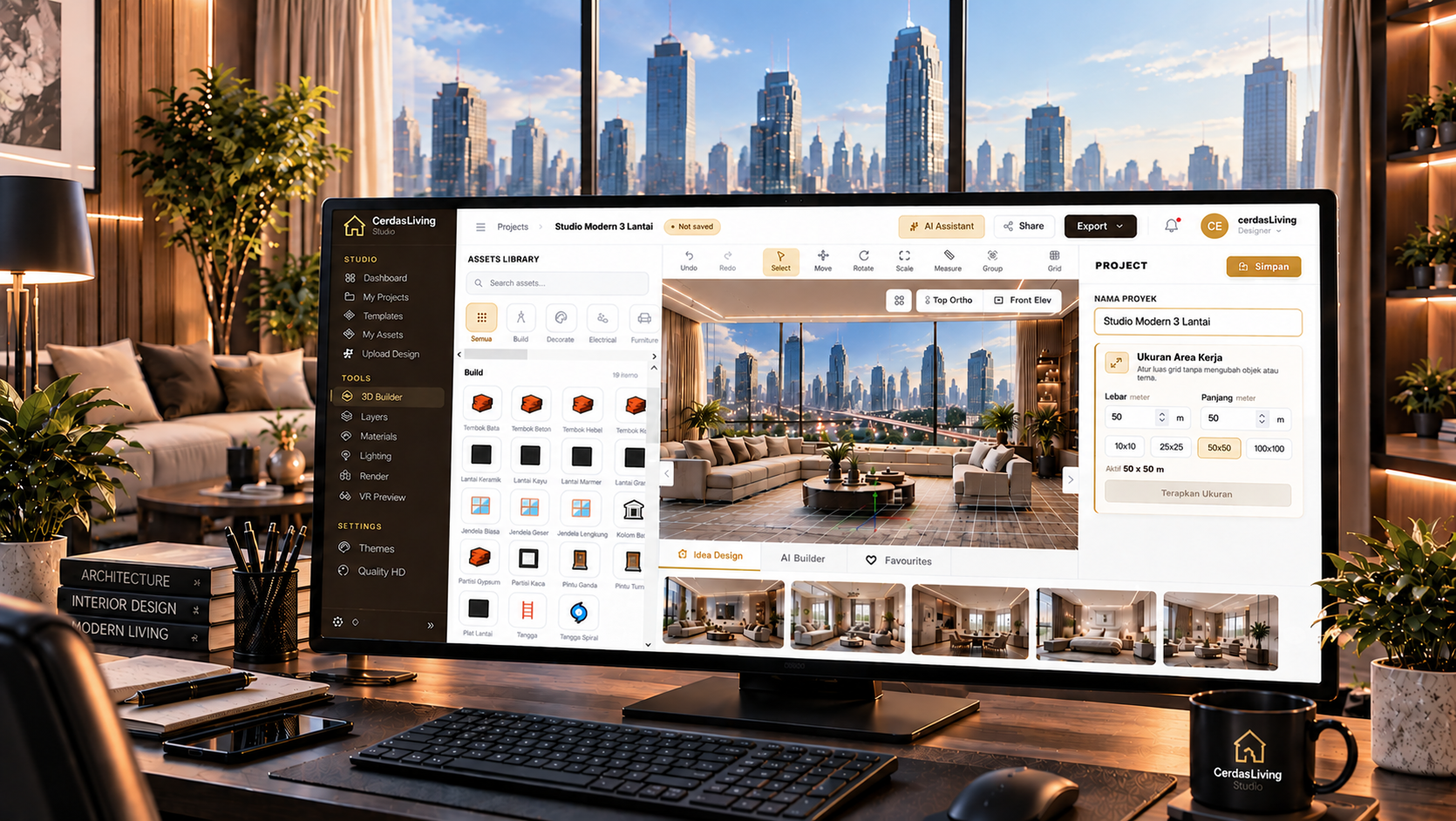 Visual AI 3D rancang ruang Studio Design CerdasLiving